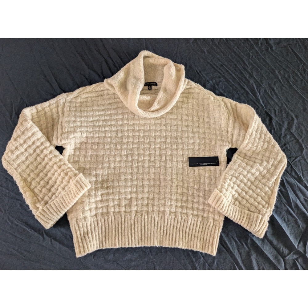 Adrienne Vittadini Petite M Cream Gold Basket Weave Cowl Neck Sweater GS65941P
